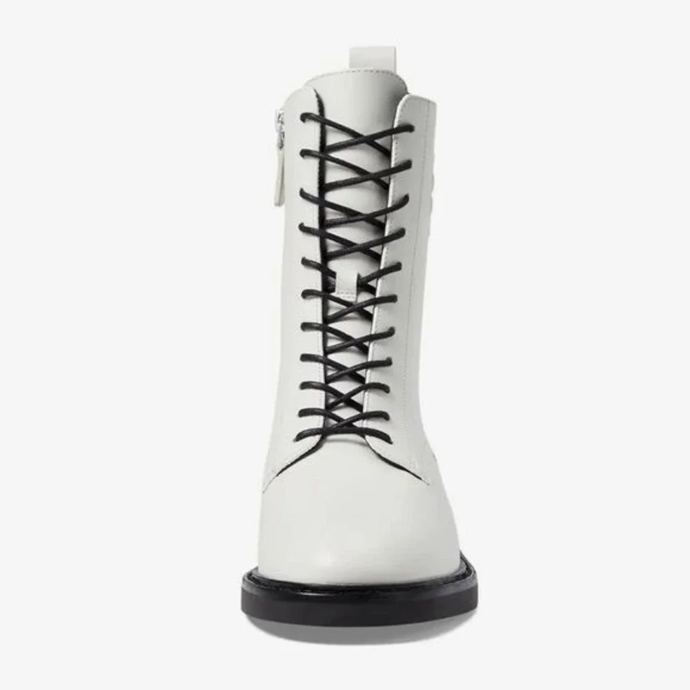 NWOB Tory Burch‎ Double-T Croc Embossed Combat Boot in Blanc Size 7.5